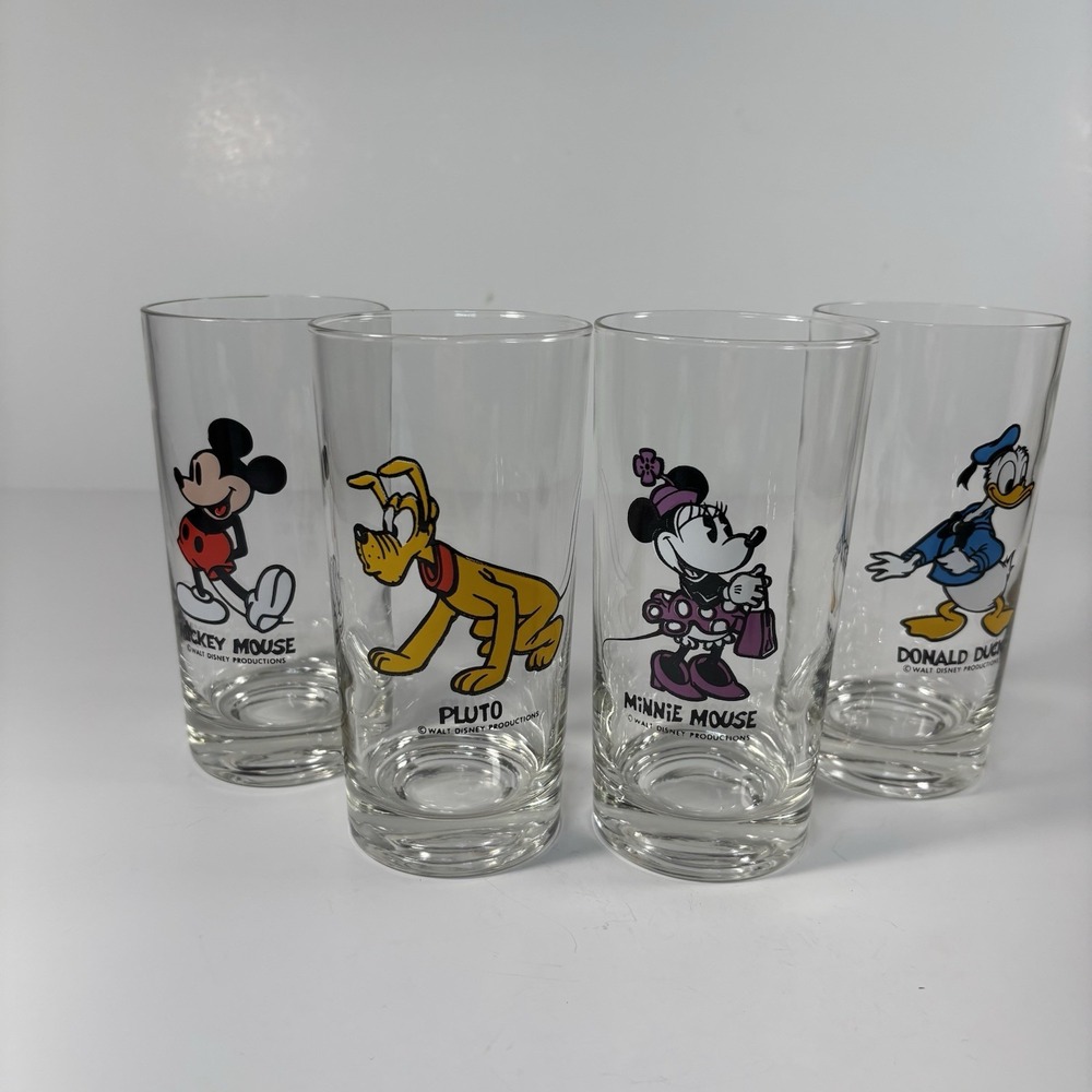 1970's Walt Disney Productions Souvenir Drinking Glass Set of 4 Glasses